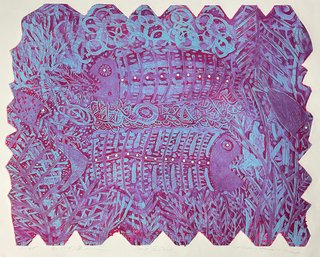 Large Vintage Shigeru Narikawa Aquatint Etching 'Two Fishes' - Signed - 27' X 38.5'