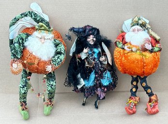 3 Different Mark Roberts Figurines - Pumpkin Fairies & Limited Edition Witch