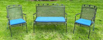 Vintage Russell Woodard Wrought Iron Patio Set - Setee & 2 Armchairs - Excellent Condition