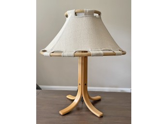 Anna Ehrner Kosta Lampan Rattan, Wood, And Linen Table Lamp - Sweden - C. 1970's