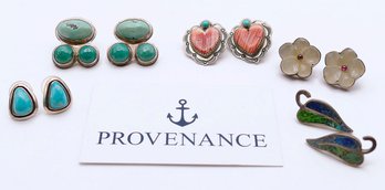 Set Of 5 Sterling Silver And Stone / Turquoise Earrings