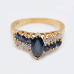 14K Gold, Sapphire, And Diamond Ring - Size 6