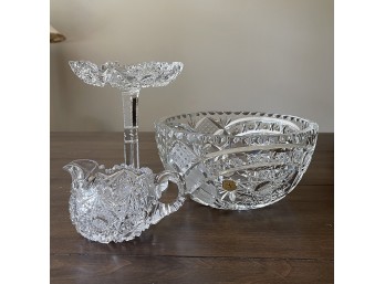 Vintage Afors Kristall Crystal Bowl, Compote, & Creamer - Bowl Signed Arendol & Dated 1976