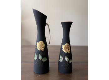 Pair Of Vintage Royal Porzellan Bavaria KM Germany Rose Bud Vases