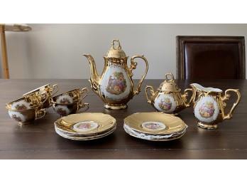 Vintage Bavaria Mayer Wiesau Fragonard 17Pc Gold Gilded Coffee Set For 6