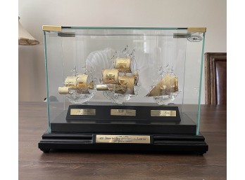 Vitro-Disseny Glass Sculpture Ship Set - 500 Years Of America - La Nina, La Pinta, Santa Maria