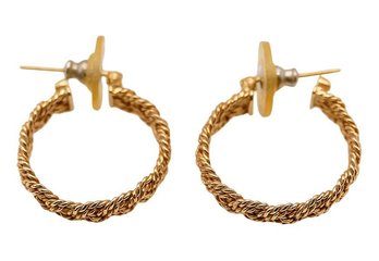 Pair Of Vintage 14K Gold Rope Twist Hoop Earrings