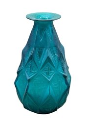 Sabino France Art Deco Teal Glass Vase - Signed
