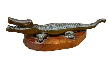 Antique 1930's Solid Bronze Crocodile Nut Cracker