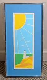 Vintage F. Allen Signed Print Of A Modern Seascape With Lighthouse