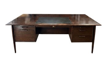 Alma Castilian Mid Century Walnut And Leather Executive Desk - 1960's