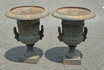 Pair Of 19th C. American Cast Iron Urns