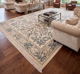Large Wool Floral Design Area Rug - 12Ft X 19Ft