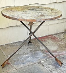 Vintage Metal Pedestal Side Table With Wrought Arrow Base