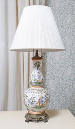 Asian Floral And Birds Porcelain Gourd Lamp