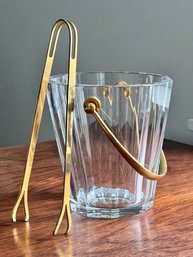 Baccarat Crystal Ice Bucket With Gold Tone Handle And Tongs - Tallyrand Pattern