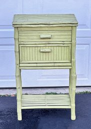Vintage Palm Beach Regency Style Split Bamboo Nightstand - In Green