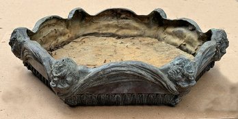 Cast Iron Planter Base / Tray With Upside Down Faces - 14' X 13' X 4'