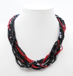 Black & Red Multi-Strand Beaded Modern Necklace