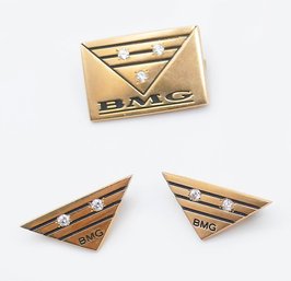 Collection Of 3 BMG (Bertlesmann Music Group) 14K Gold And Diamond Pins - 8.58 Grams