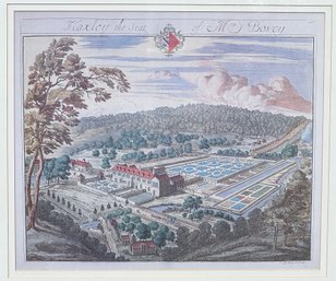 Johannes Kip 'Flaxley The Seat Of Mrs. Bovey' Engraved Print (Purchased At Lilian August $448)