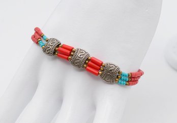 Vintage Sterling Silver And Beaded Bracelet