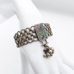 Antique Northern India Silver And Enamel Bracelet