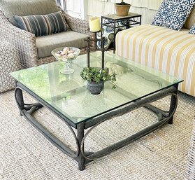 La Lune Collection Handcrafted Rustic Wooden Coffee Table With Glass Top ($2000)