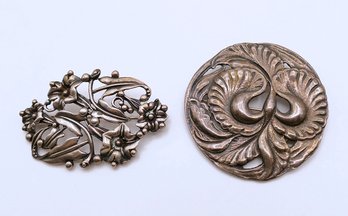 Pair Of Vintage Sterling Silver Pins / Brooches