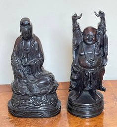 Wildwood Accents Quanyin And Laughing Buddha Resin Sculptures