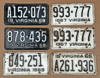 Lot Of 6 Vintage 1960's Virginia State Automobile License Plates