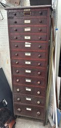 Vintage Wooden 12-Drawer Collector/Organizers Tall Narrow Cabinet