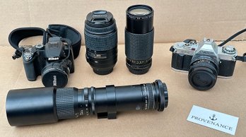 Film & Digital Camera Lot - Nikon Coolpix P500 12.1MP, Canon AV-1, Lenses