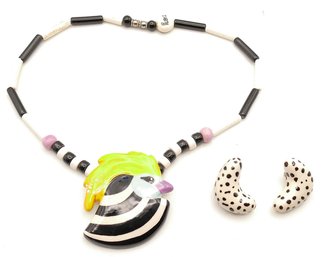 Vintage Candace Loheed / Ruby Z Ceramic Necklace & Earrings