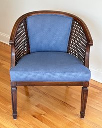 Vintage Cane Upholstered Barrel Chair