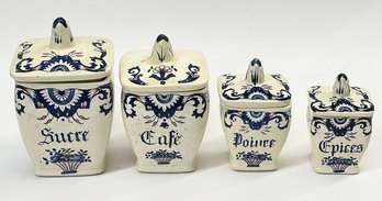 Vintage French Kitchen Counter Ironstone Canister Set