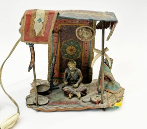 Austrian Cold Painted Bronze Figural Group Of An Arab Rug Trader Lamp In The Manner Of Franz Bergman