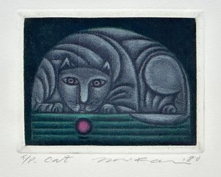 1980 Shigeru Narikawa (Japan, B. 1946) Aquatint Etching - Cat - Signed In Pencil