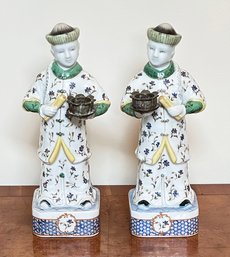 Pair Of Vintage Porcelain Chinese Candle Holders