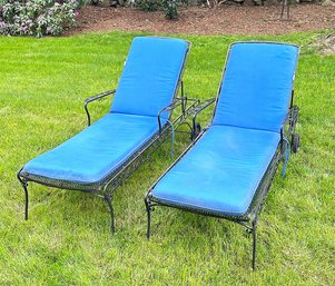 Pair Of Vintage Russell Woodard Wrought Iron Chaise Lounges - In Excellent Condition