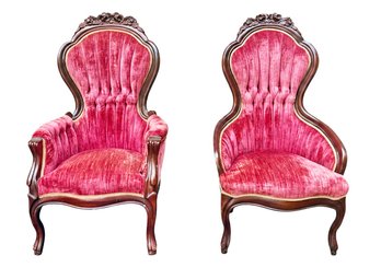 Vintage Capital Furniture Victorian Style Carved Mahogany 'His And Hers' Chairs