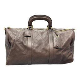 Authentic Chanel Quilted Brown Leather Weekend Bag