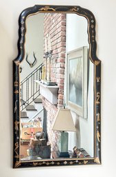 Vintage Hand-Painted Black Lacquer And Gold Chinoiserie Mirror