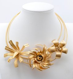 Vintage Ugo Correani Gold Tone Floral Statement Choker Necklace