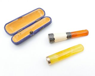 Pair Of Antique Victorian Amber Cigarette Holders