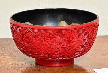 Chinese Cinnabar Lacquer Covered Bowl