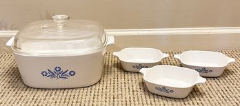 Vintage Corning Ware Blue Cornflower 4QT Dutch Oven & 3 Petite Dishes