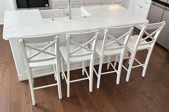 Set Of 4 Pier 1 Imports Wooden X-Back Counter Height Bar Stools - In White