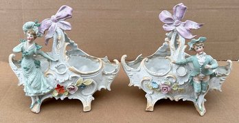 Pair Of Vintage Bisque Figurine Centerpieces
