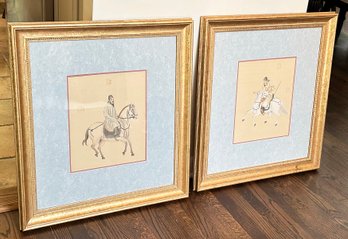 Pair Of Chinese Silk Paintings - Man And Warrior On Horseback